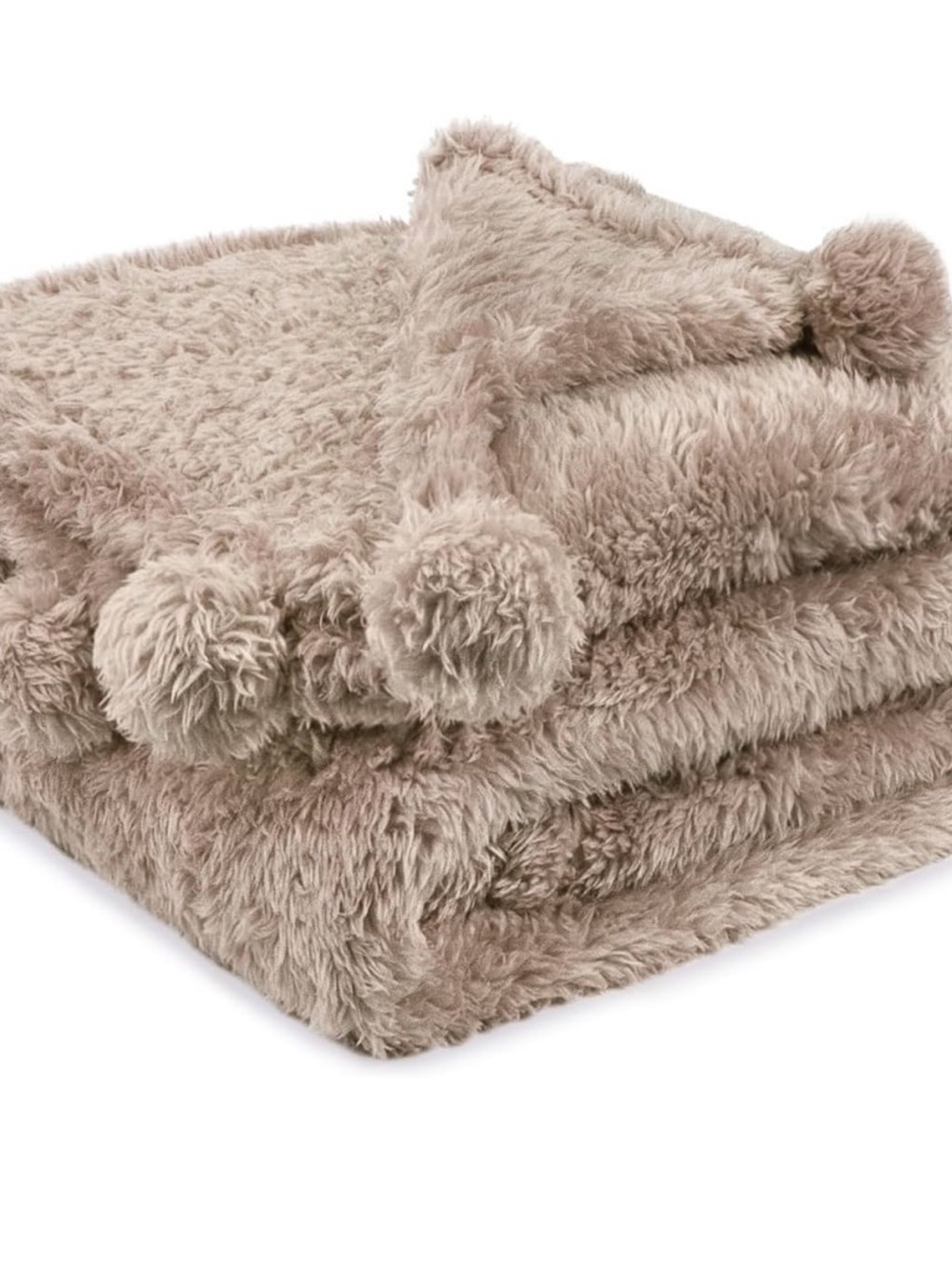 Fluffy Faux Fur Throw Blanket with Pom Poms